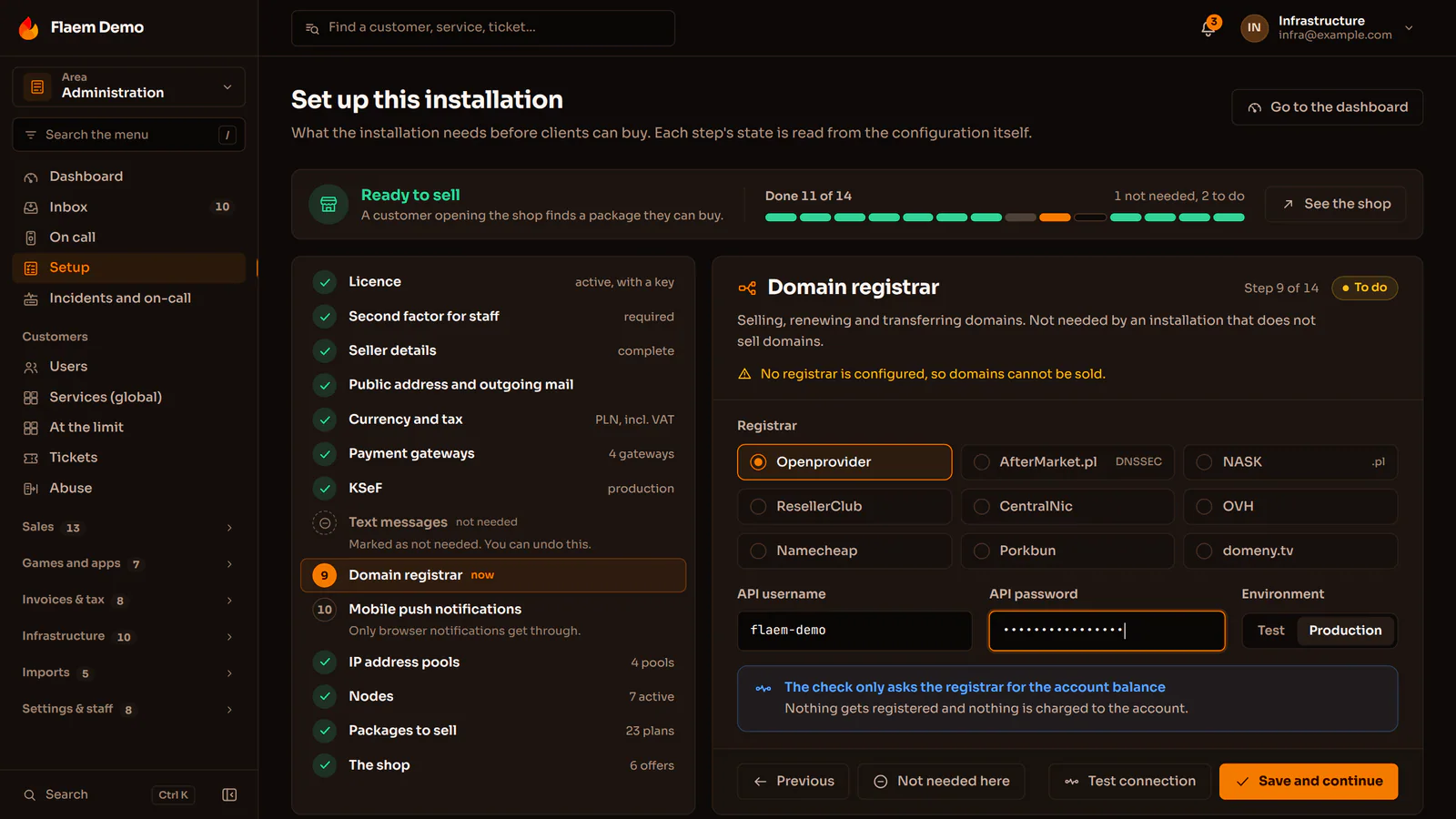 Flaem operator panel