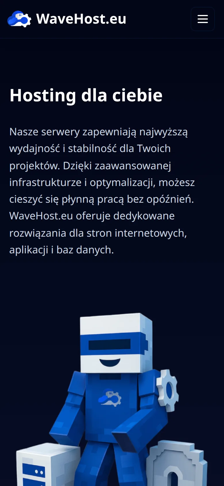 The WaveHost home page on a phone