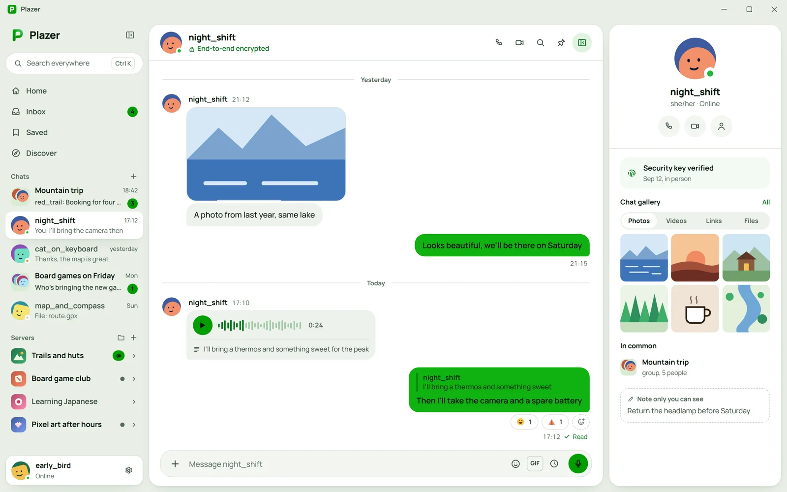 Plazer: an encrypted conversation in the desktop app