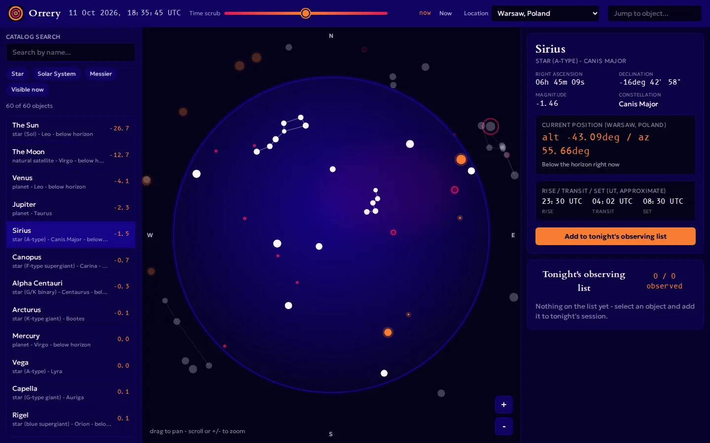 Orrery: atlas nieba dla astronomów amatorów