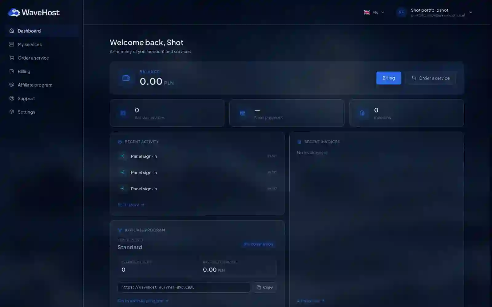 Panel klienta WaveHost