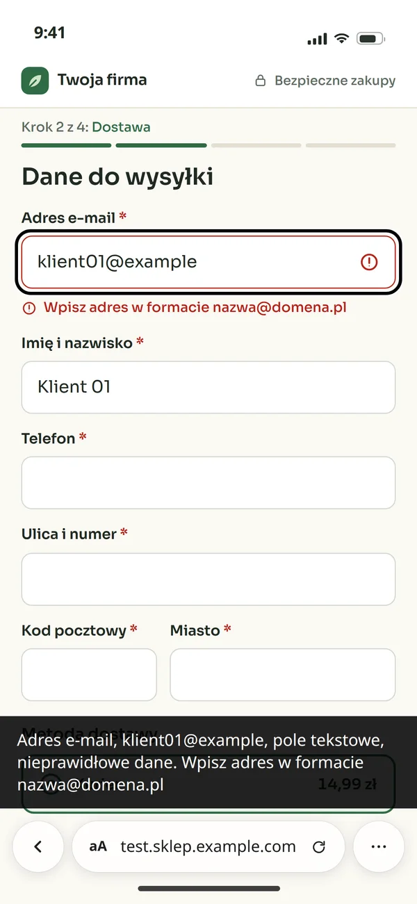 Poprawione pole e-mail na telefonie z włączonym czytnikiem ekranu