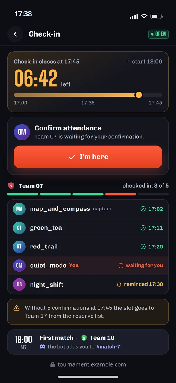 Sample team check-in on a phone