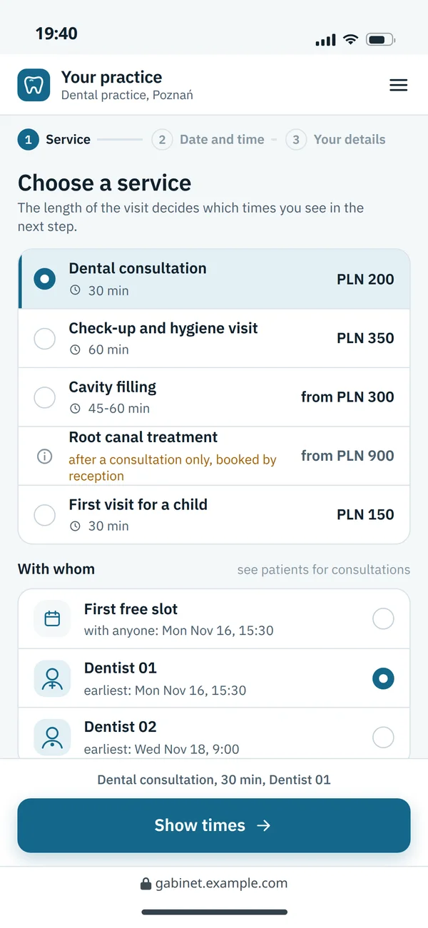 Choosing a service and specialist