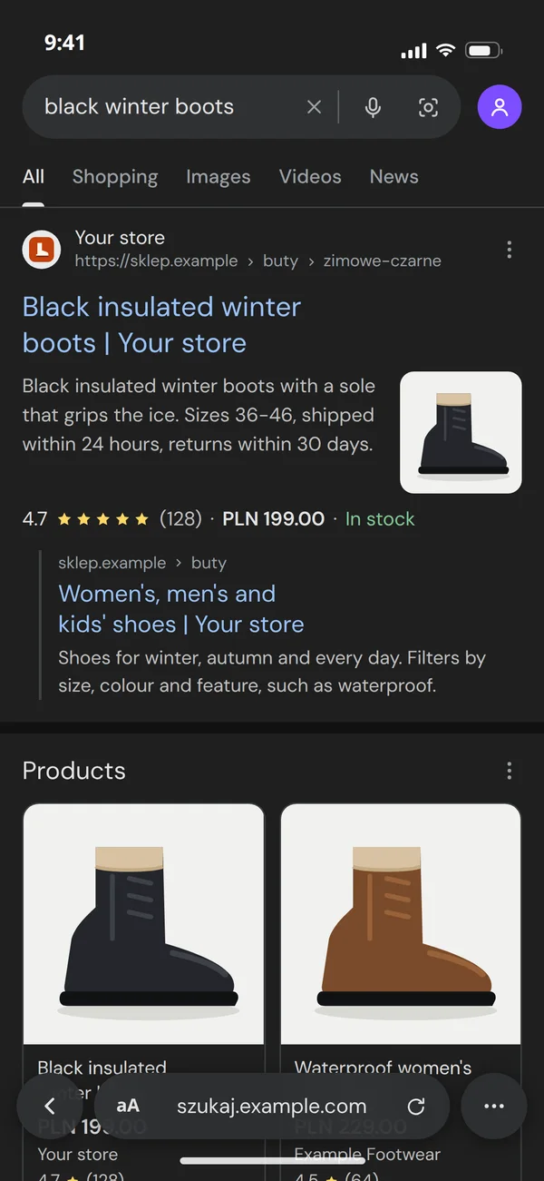 A Google result on a phone that already leads to the store's new address