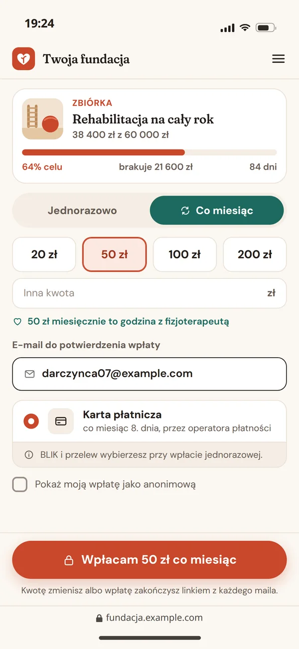 Formularz wpłaty na zbiórkę