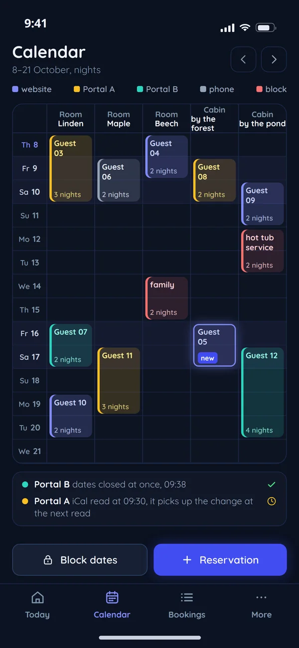 Property calendar with website and portal bookings