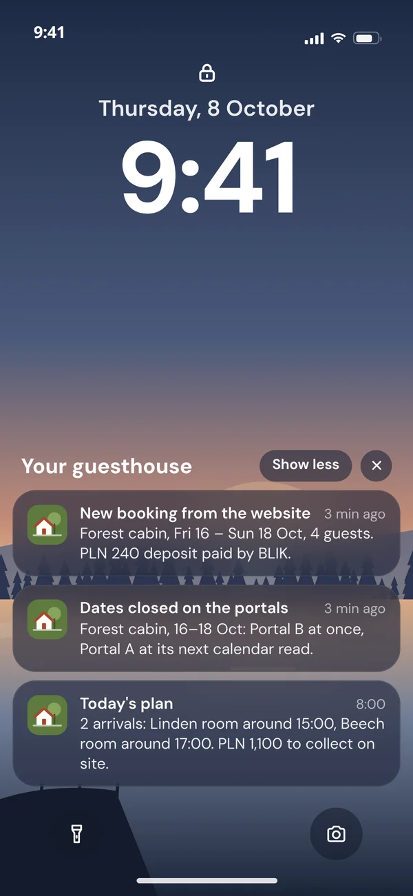 Lock screen with booking notifications