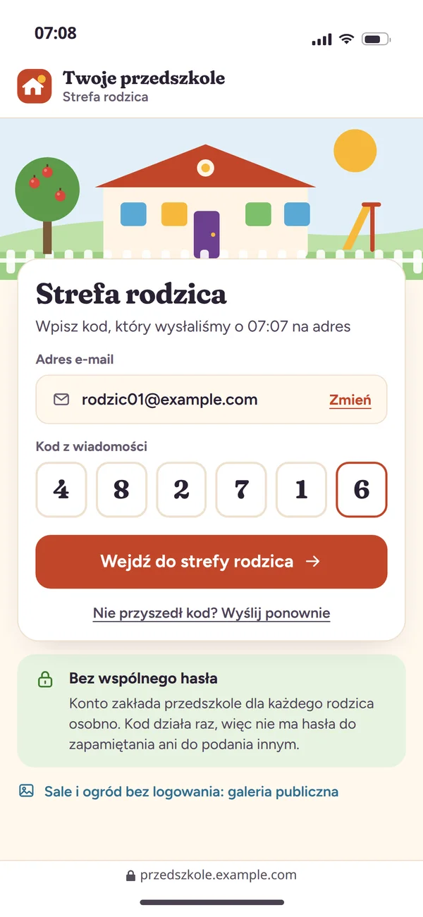 Ekran logowania do strefy rodzica