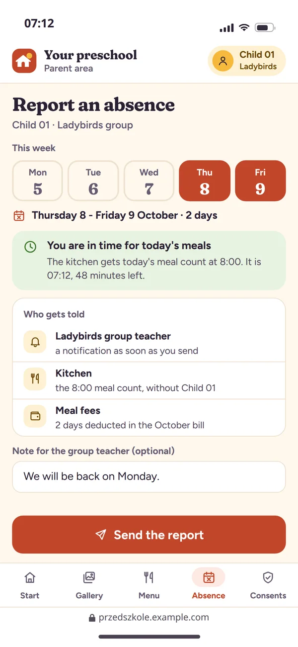 Child absence report form