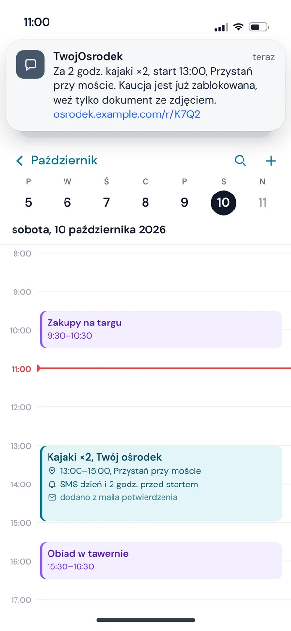 Przypomnienie SMS i wpis w kalendarzu