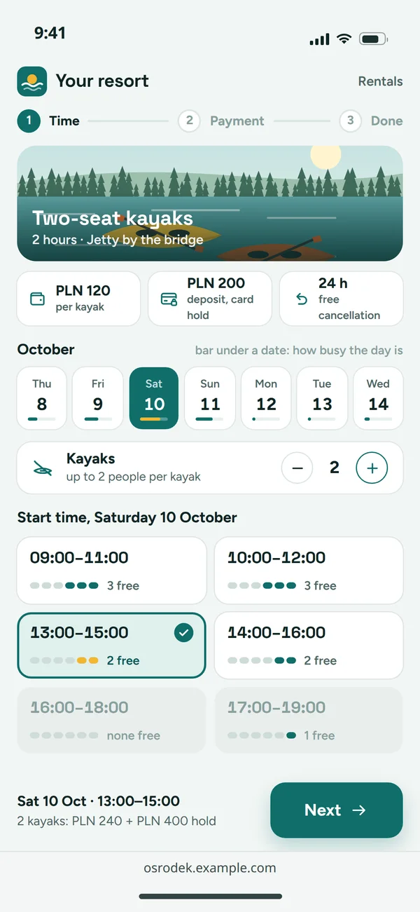 Picking a free rental start time
