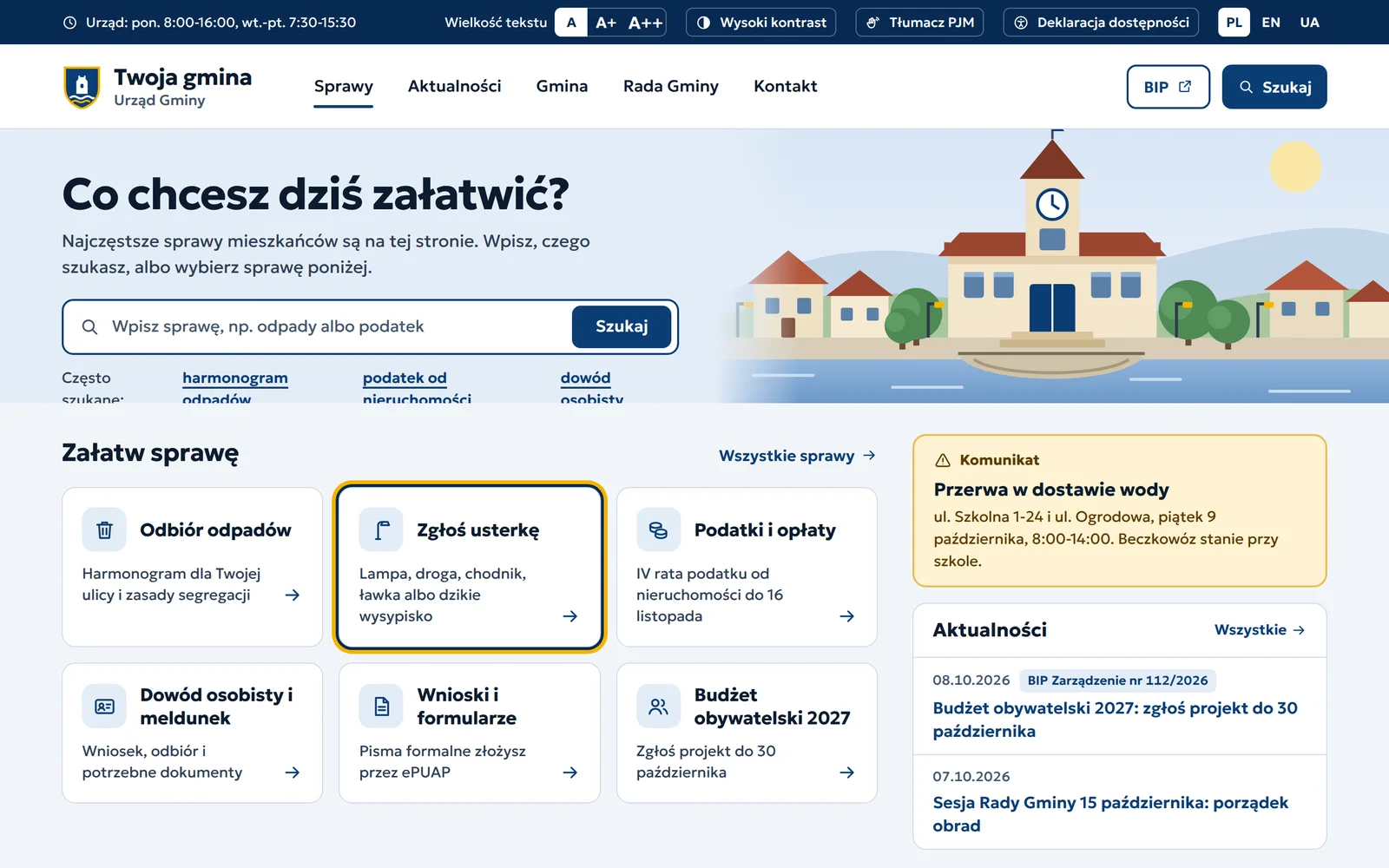Strona gminy ze sprawami do załatwienia