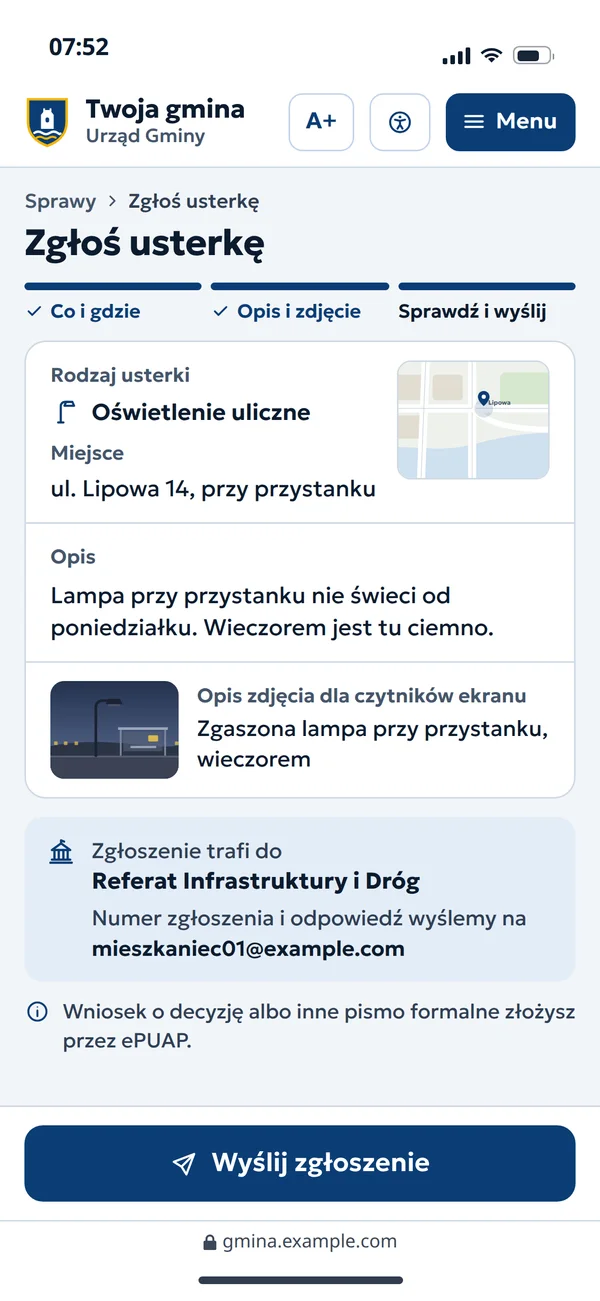 Formularz zgłoszenia usterki na telefonie
