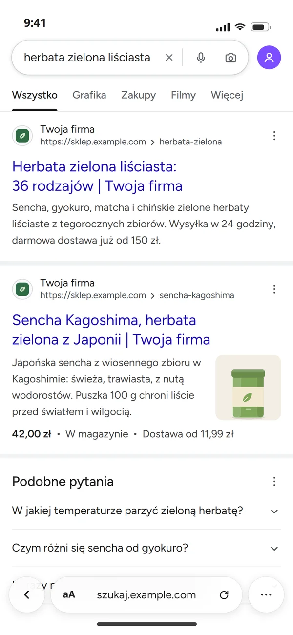 Wyniki sklepu w wyszukiwarce na telefonie po poprawkach