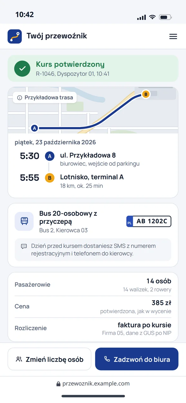 Potwierdzenie transferu z pojazdem i kierowcą