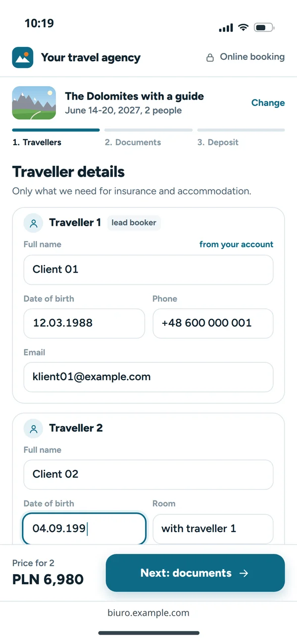 Traveller details form