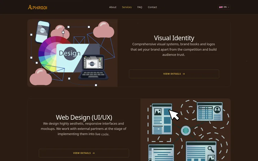 Services on the English version of the Aphrodi site