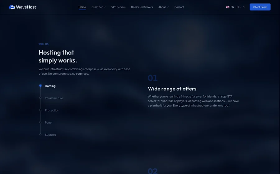 The scrolling strengths section of the WaveHost site